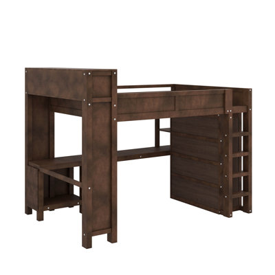 Grand lit mezzanine avec garde-robe et bureau, tête de lit avec rangement et port USB