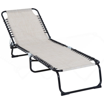 Folding Chaise Lounge Pool Chair, Patio Sun Tanning Chair, Outdoor Lounge Chair With 4-Position Reclining Back, Breathable Mesh Seat For Beach, Yard, Patio, Cream White