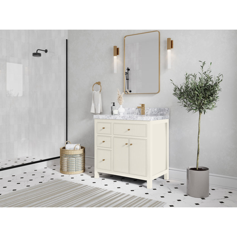 Alabaster Fluted 36" Bathroom Vanity with Quartz Top