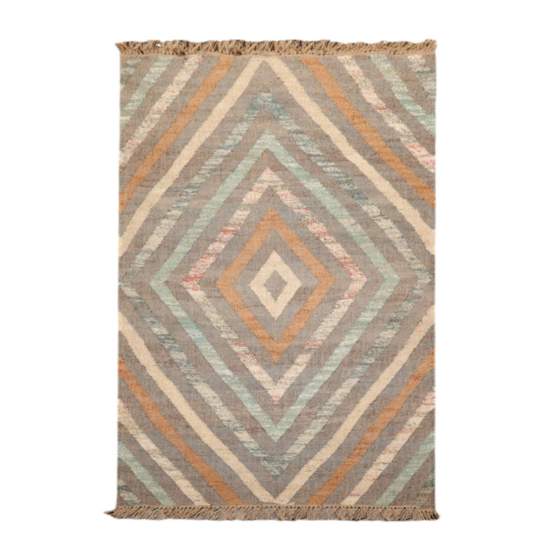 Tapis oriental en jute tissé à la main gris, turquoise