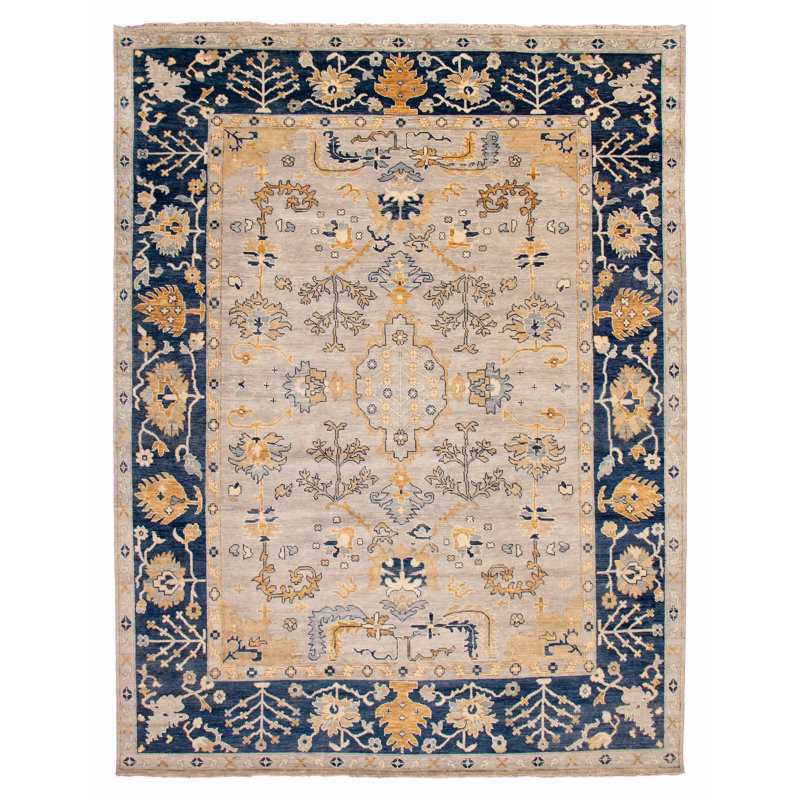 Tapis Oushak moderne gris clair noué à la main de conception unique 12 pi 0 po x 15 pi 3 po