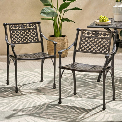 Cast Outdoor Chair, Aluminum, 31.5'' High, 23.82'' Wide, 21.39'' Deep, Bronze Finish, And Floral Aluminum Dining H X W D, Color, Graceful Pattern With Carvings, Ideal For Patio