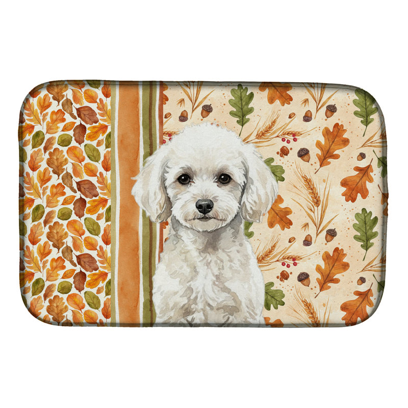 Toy White Poodle Heirloom Fall Dish Drying Mat