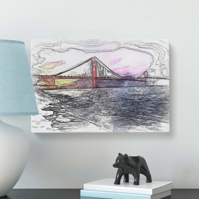 Golden Gate Bridge in San Francisco in Abstract - Wrapped Canvas, 40cm H x 60cm W x 3cm D