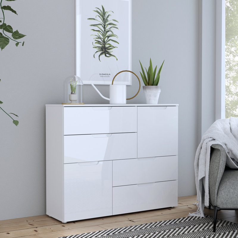Raiana 2 Door 4 Drawer Abstract Small White Gloss Sideboard