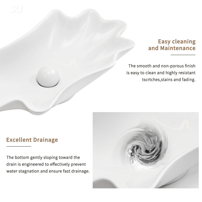 Élégant lavabo vasque en céramique en forme de coquillage, 24 po x 13 po, avec lavabo durable et facile d'entretien