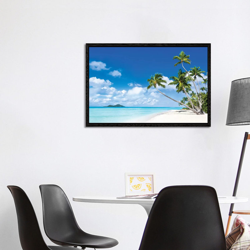 Tropical Beach with Palm Trees 1 Piece Wall Art on Canvas, 101.6 cm H x 66.04 cm W, Black Framed