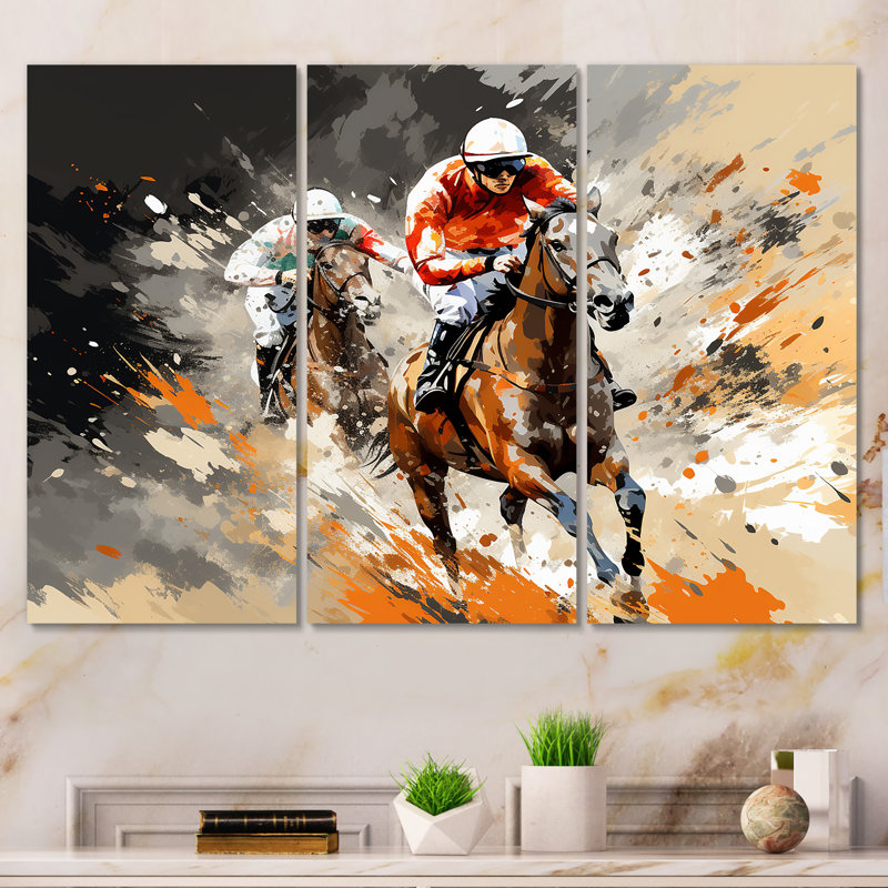 Brown Horse Racing Frenzy - Art mural de course de chevaux, H 32 po x l 48 po
