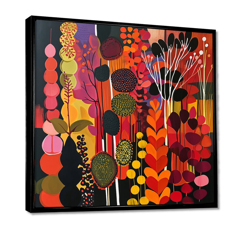Feuilles d'automne, forêt, Illustration rétro - Botanique, art mural, Toile avec cadre flottant noir