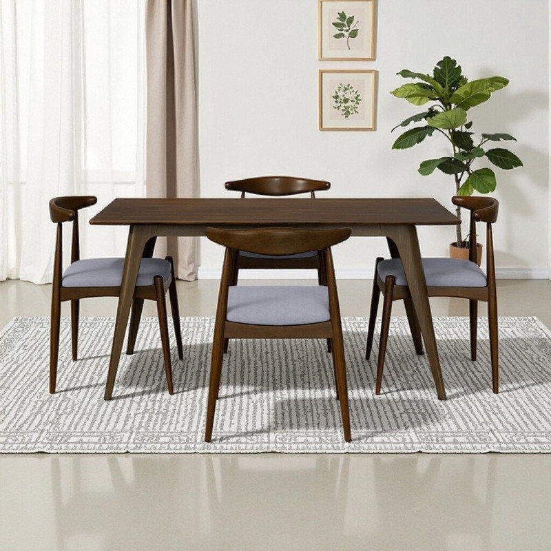 Ensemble de salle à manger 5 pièces 47,2 en bois d'hévéa et 4 chaises rembourrées, Gris clair, noyer