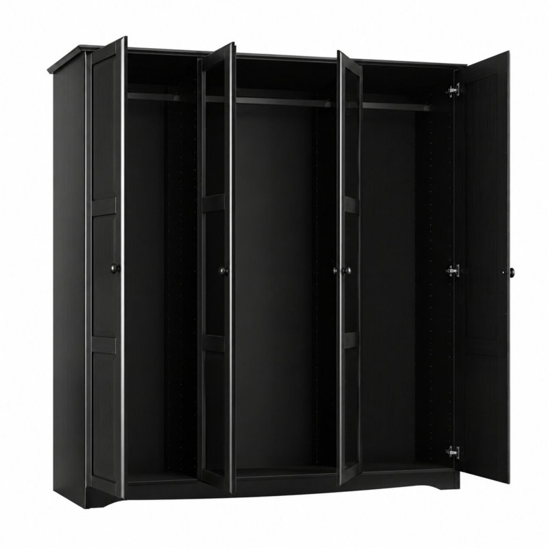 Armoire-penderie 100% bois massif Arieyana, Noir