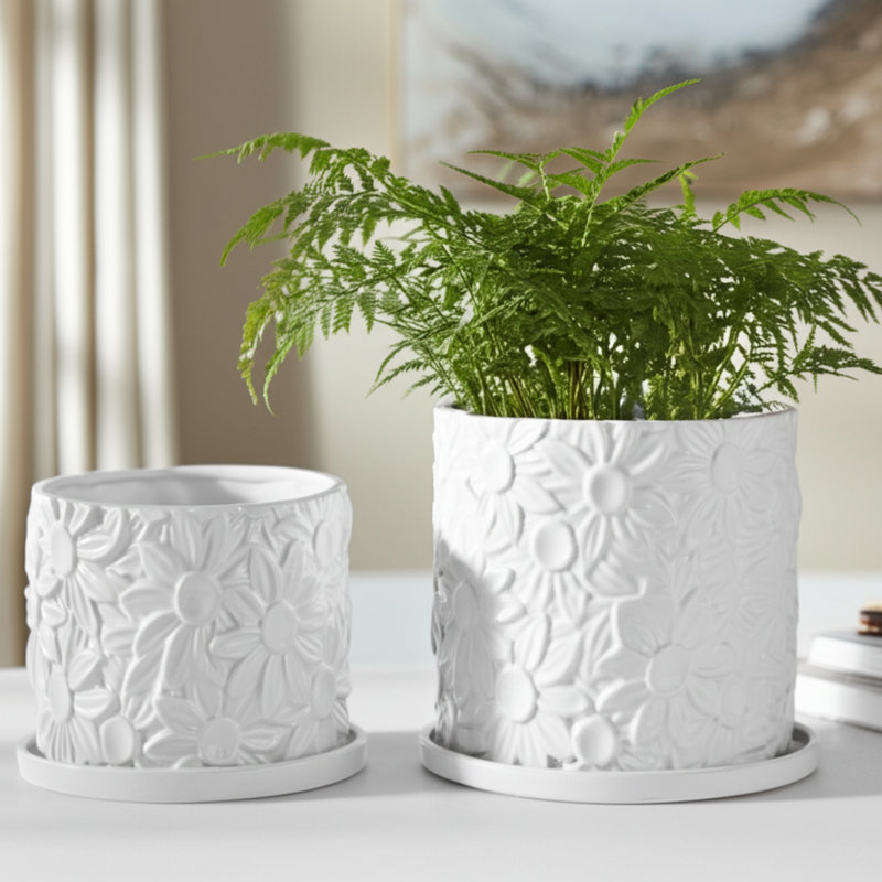 Handmade Ceramic Planter Set, 7" H x 8.25" W x 8.25" D