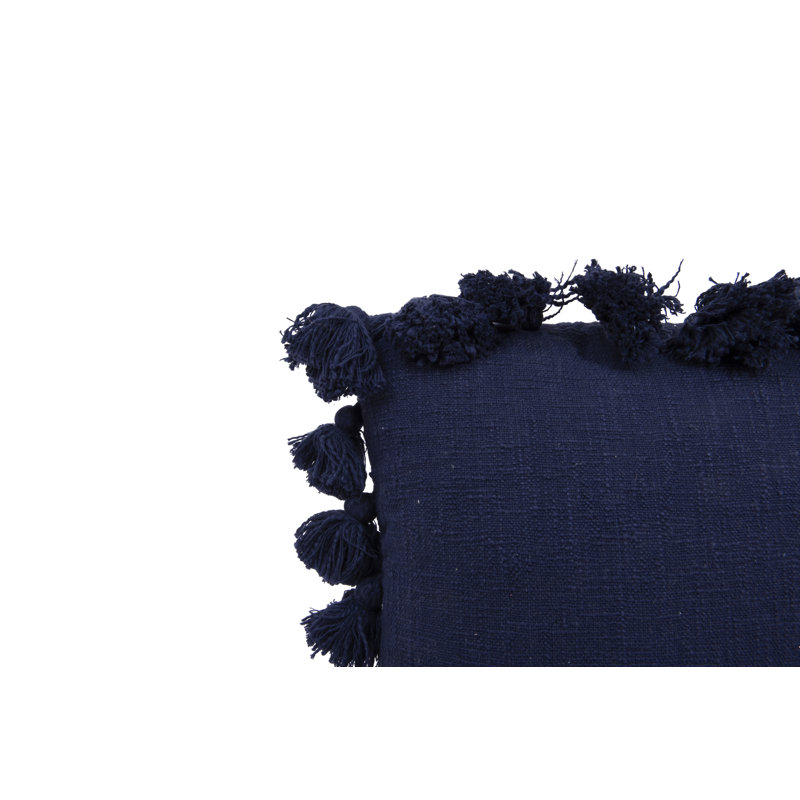 Navy Cotton Square Pillow with Tassels