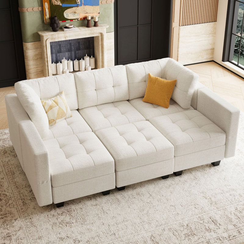 Canapé modulaire rembourré 7 pièces Soneson, Chenille beige