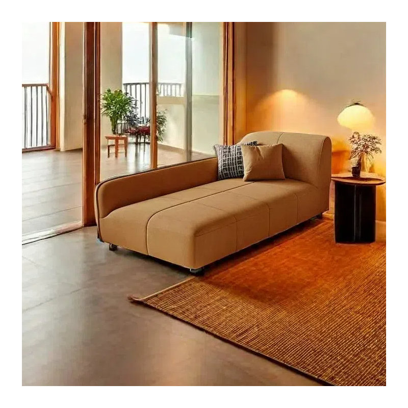 Méridienne moderne et simple en bois massif, Accoudoir à droite (vu de face), Orange chaud