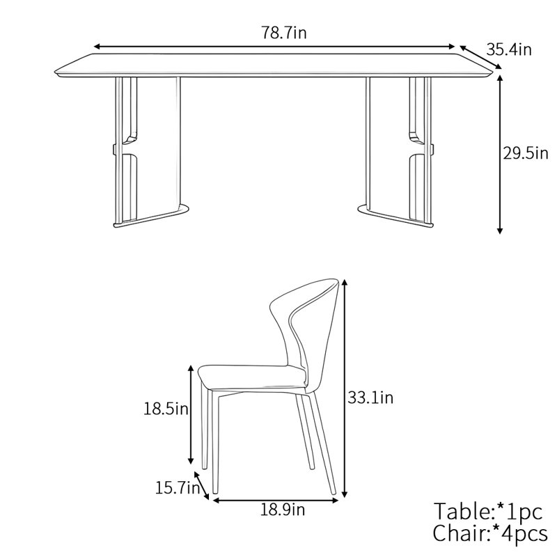 Ensemble de table de salle à manger français, H 29,5 po x L 78,7 po x l 35,4 po