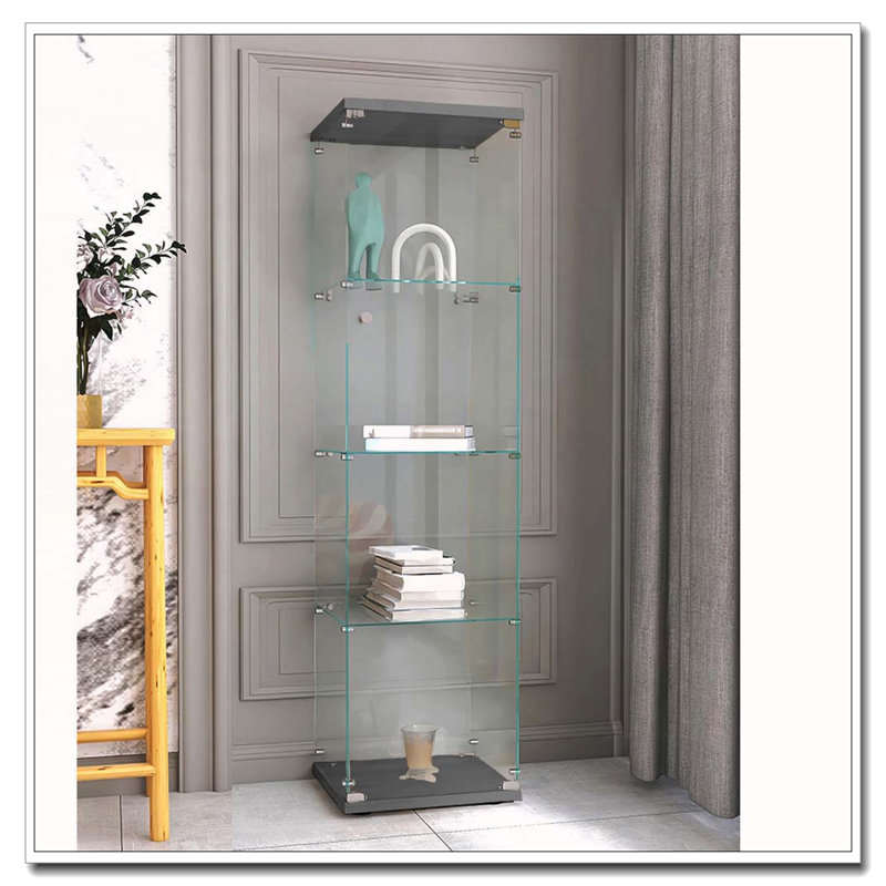Vitrine en verre avec une porte, Noir, H 64 po x l 17 po x P 14,7 po