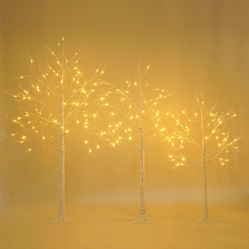 Ensemble de bouleau éclairé, arbre artificiel avec lumières chaudes 4ft 48 LED / 5FT 72 LED / 6FT 96 LED, décoration intérieure et extérieure