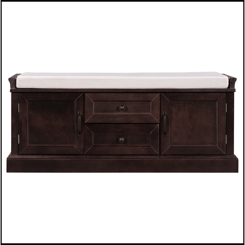 Banc de rangement avec 2 tiroirs et 2 armoires, banc à chaussures avec coussin amovible, Espresso