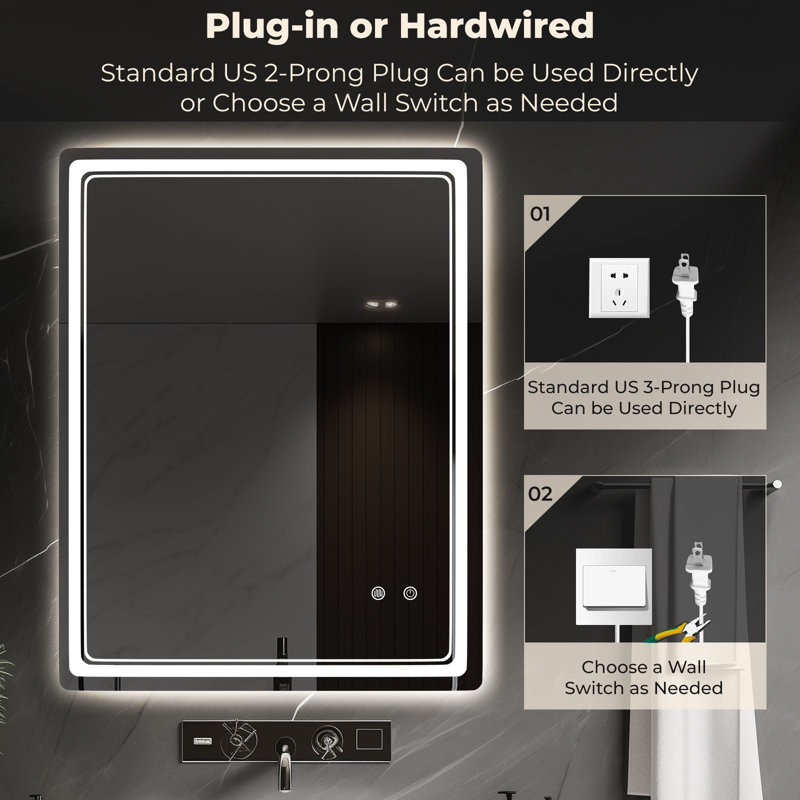 LED Mirror for Bathroom – Vanity Mirror with Lights, Dimmable Touch Sensor, and Anti-Fog Function, 36" x 27"