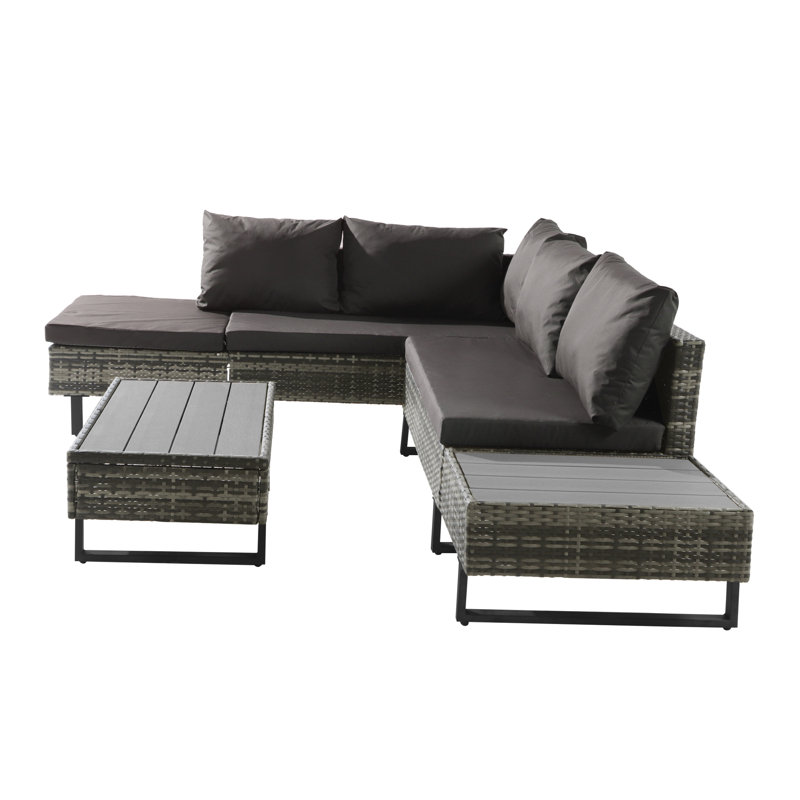 Krisy Rattan 5 - Person Seating Group With Cushions, Dark Grey, Grey/Black
