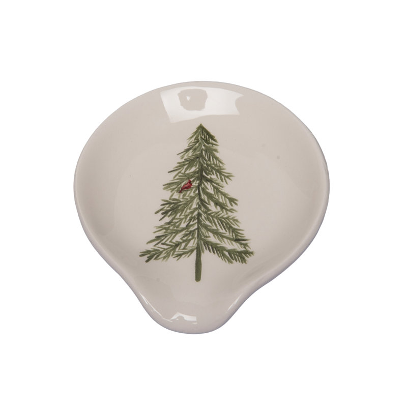 Ceramic Cardinal Tree Spoon Rest, Beige, Ceramic, Table, Ktichen, Christmas, Tabletop