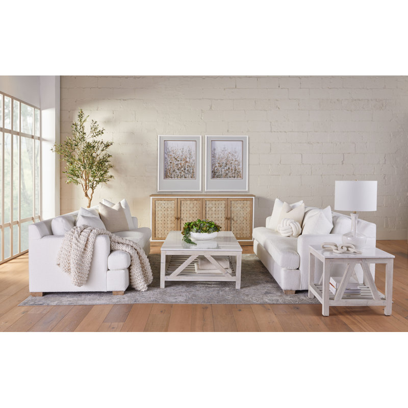 Dean 92'' White Boucle Upholstered Sofa with Oak Frame