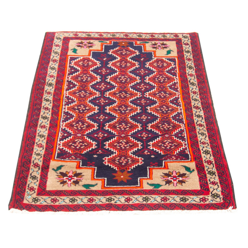 Tapis unique en laine noué à la main 3 pi 7 po x 5 pi 7 po nouvel âge Colbee - rouge / noir / beige