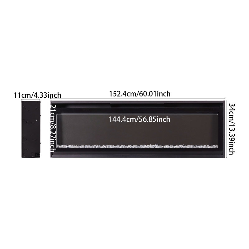 Brayden Studio Black Electric Fireplace, 34cm H x 152.4cm W x 11cm D