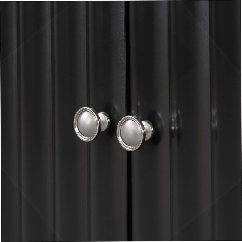 Four-Door Sideboard with Wavy Pattern Doors, Cylindrical Legs, and Sleek Metal Handles, Black
