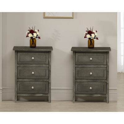 Lublin Gray 3 Drawers Nightstand Set Of 2