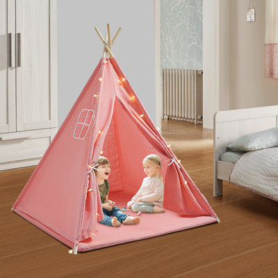 Tent Floor Standing Indoor Kids Tent Foldable With Mat, String Of Lights