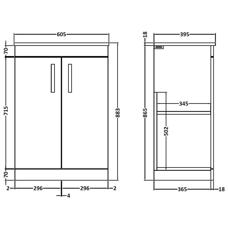 Athena 60.5 mm Single Double Bathroom Vanity Base