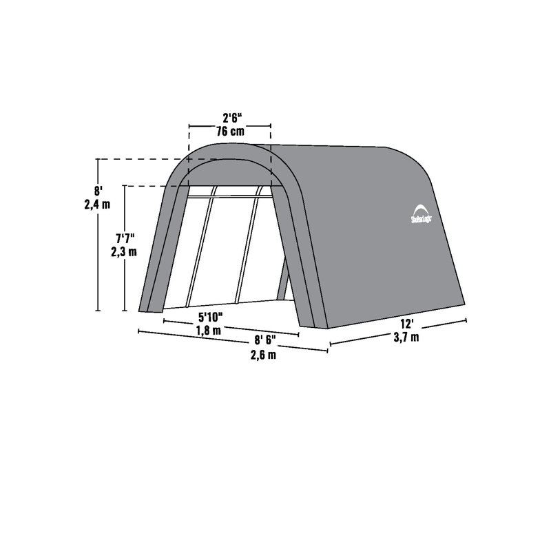 Round Style Shelter, Green Cover, 8' H x 8' W x 12' D, Green