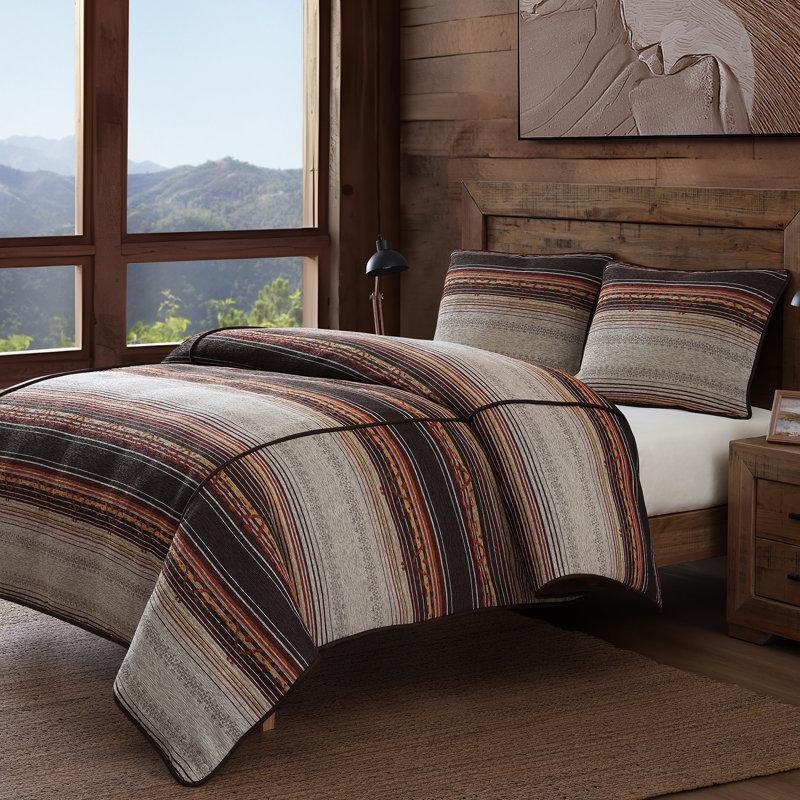 Ensemble d'édredon Estes Chenille Jacquard Southwestern Lodge, Édredon pour très grand lit + 2 très grandes ta, Cuivre