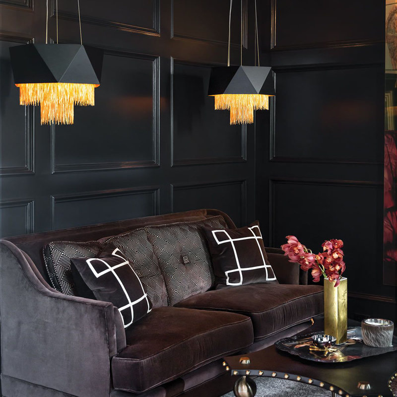 Troy 6 - Light Black Geometric Pendant, Gold