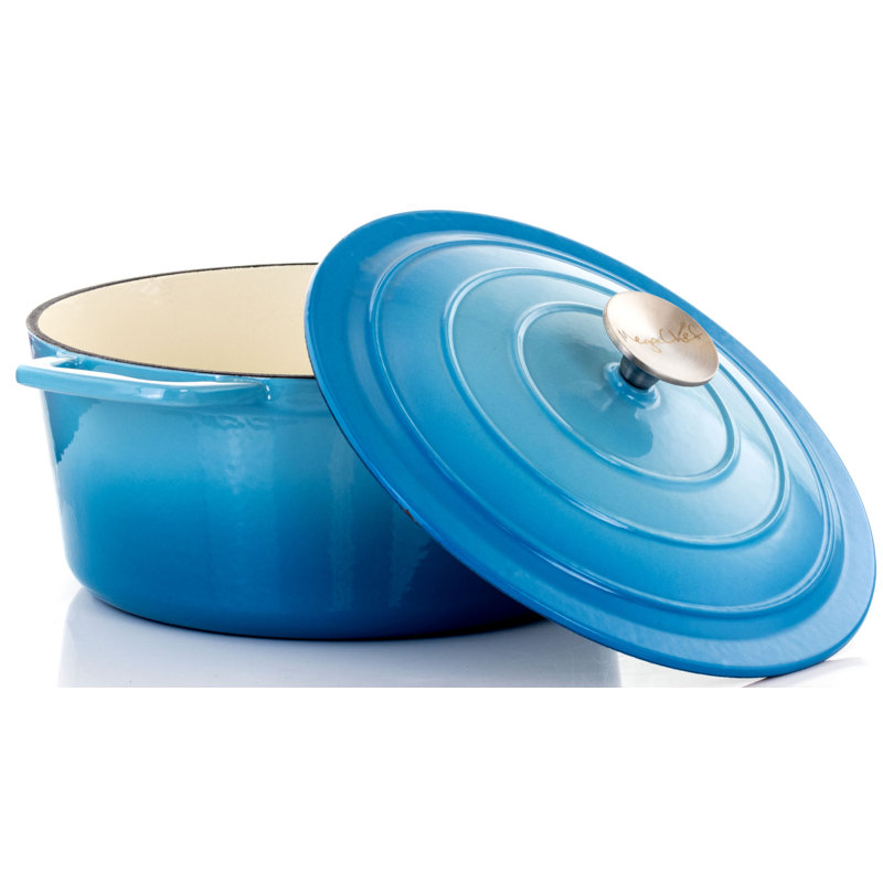 Mega Chef Round Cast Iron Casserole Bakeware, Blue