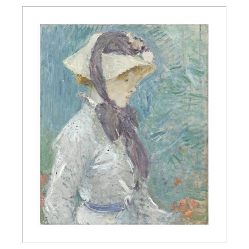 «Young Woman with a Straw Hat» par Berthe Morisot - Reproduction giclée encadrée, H 38,44 po x l 33,5 po