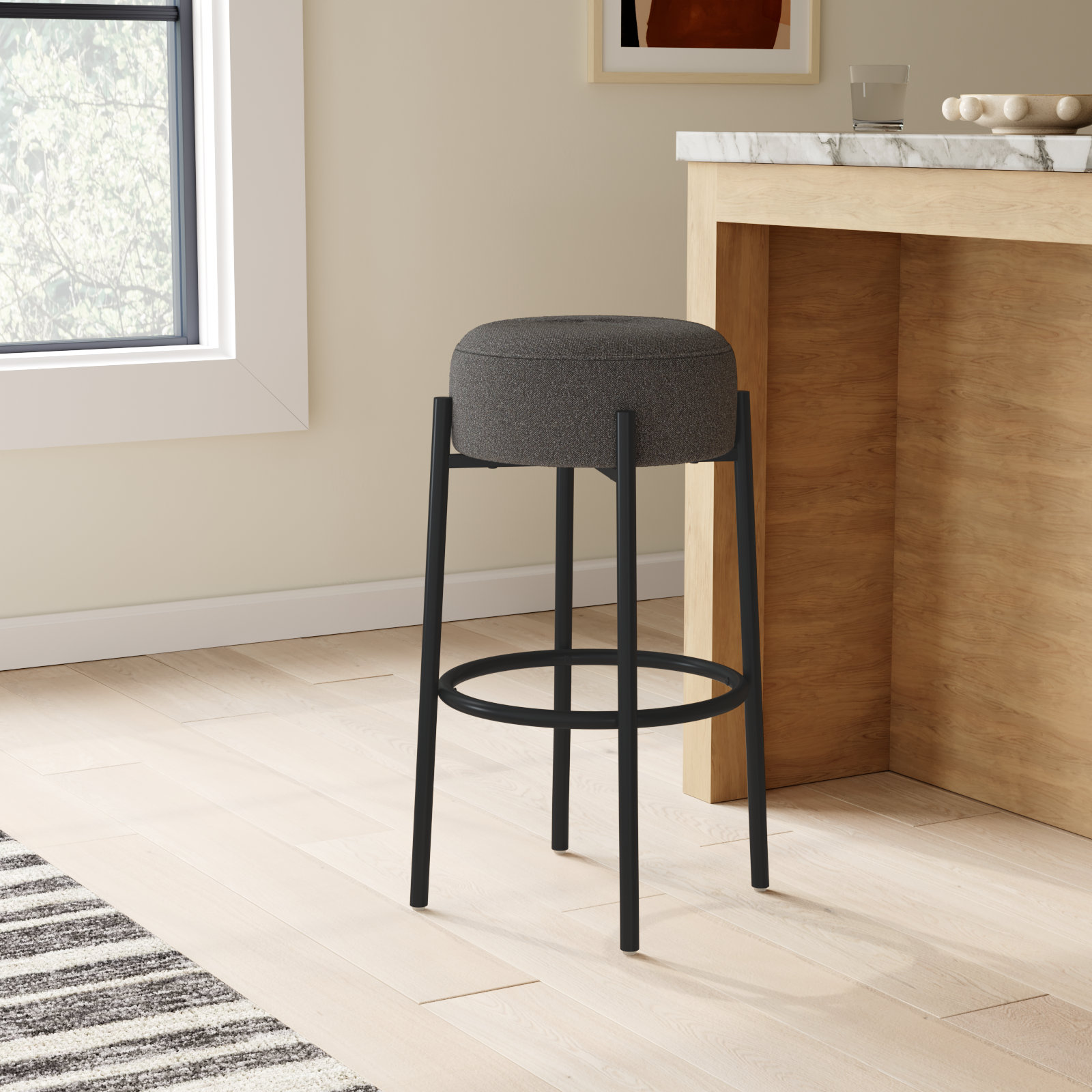 Colombe Metal Leg Bar & Stool, Bar Stool (30" Seat Height), Boucle-Charcoal
