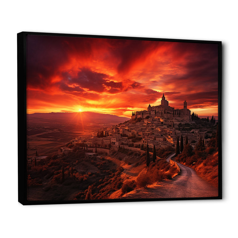 Kokou, Espagne, lever de soleil sur toile, H 12 po x l 20 po x P 1 po, Cadre flottant noir