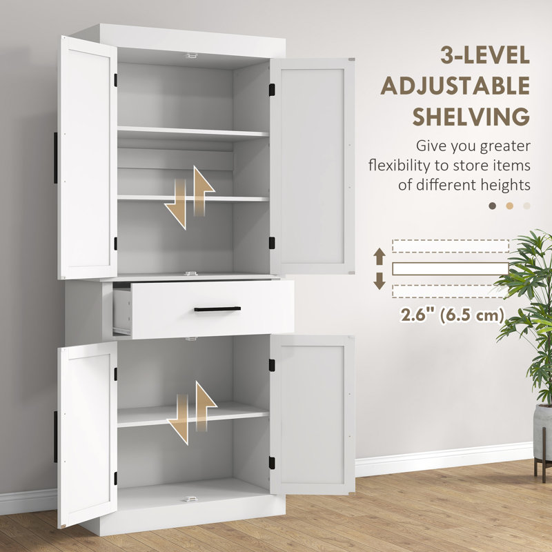 White Farmhouse Freestanding Kitchen Pantry Cabinet with Barn Doors