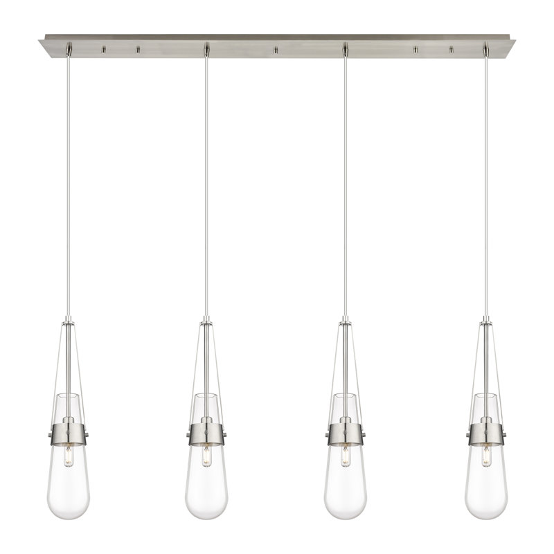 Luminaire suspendu grappe 4 lumières Spradley, Transparent, Nickel satiné brossé