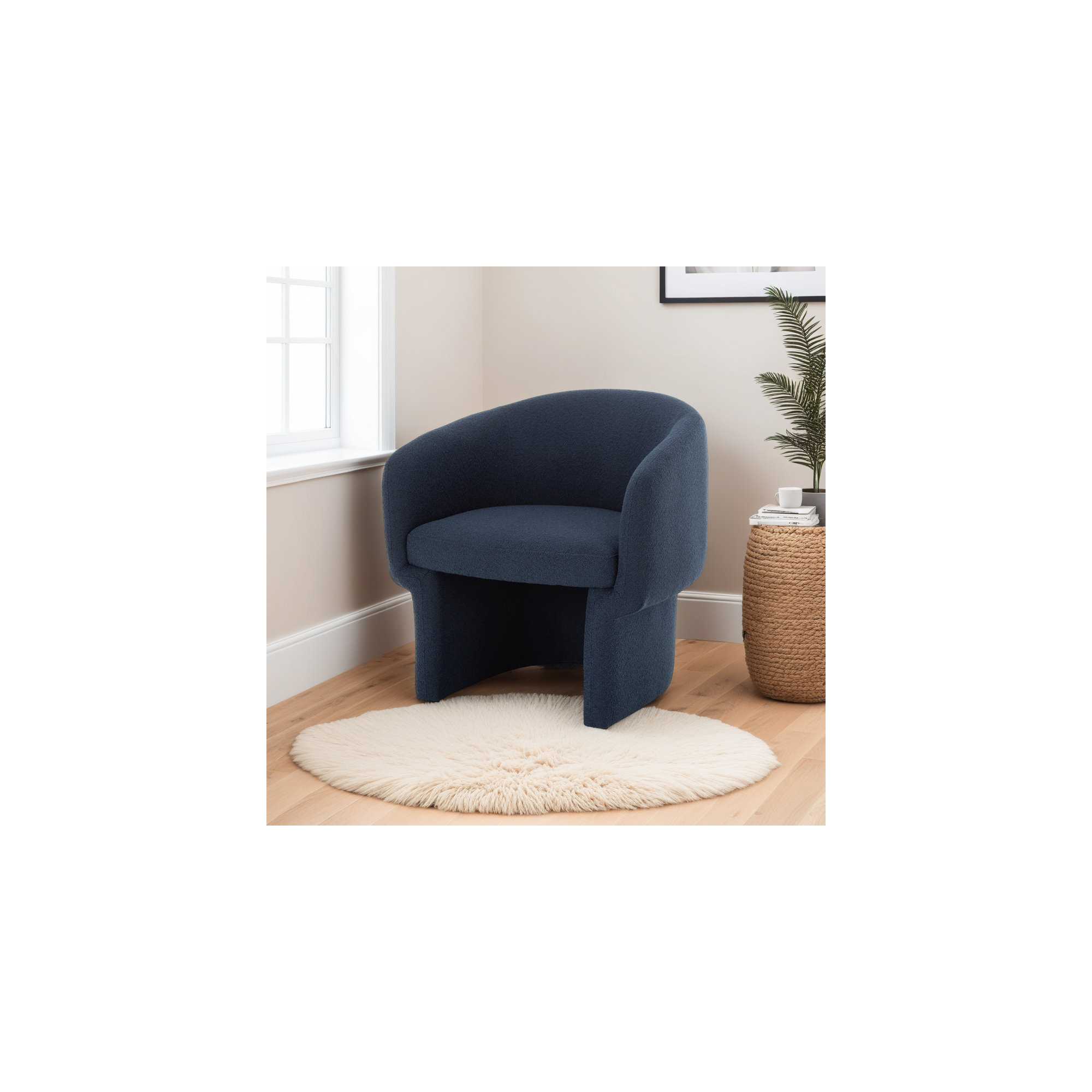 27.5" W Velvet Barrel Chair, Navy Performance