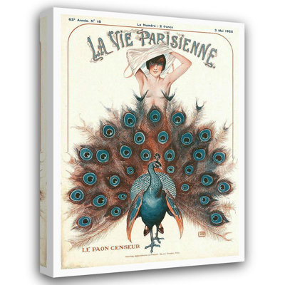 Trinx Vintage Apple Collection Gallery Wrapped Canvas Art Titled: Vintage Art Deco Peacock