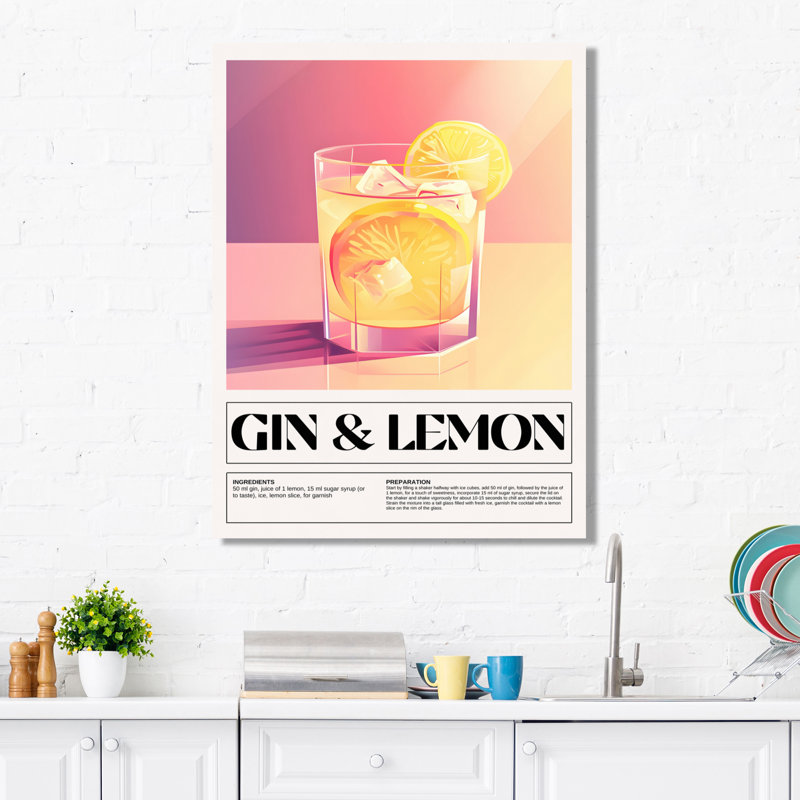 «Gin & Lemon Cocktail Hour», reproduction d'art mural, Toile tendue, H 20 po x l 12 po