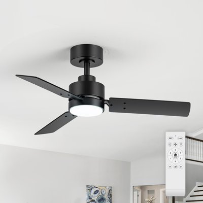  Ladena 42" Downrod Matte Black Ceiling Fan with LED Light and Remote Control