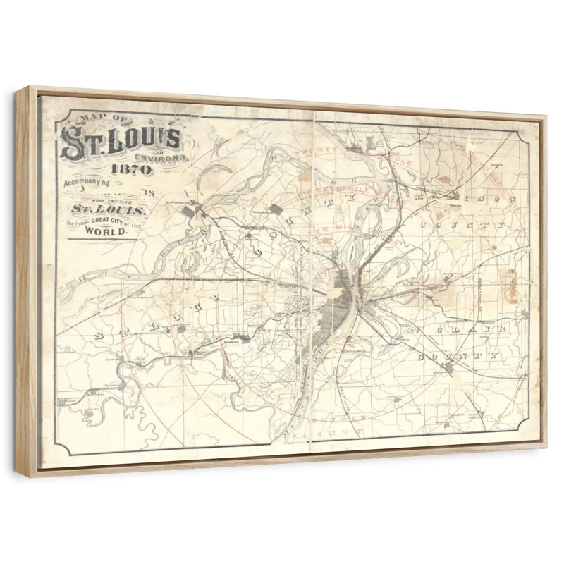 Carte rétro de St Louis II, Cadre flottant en bois naturel, 13 po x 9 po