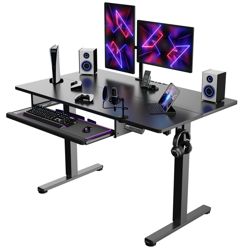 Bureau debout électrique réglable avec plateau à clavier, bureau ergonomique réglable en hauteur pour la maison ou le bureau.