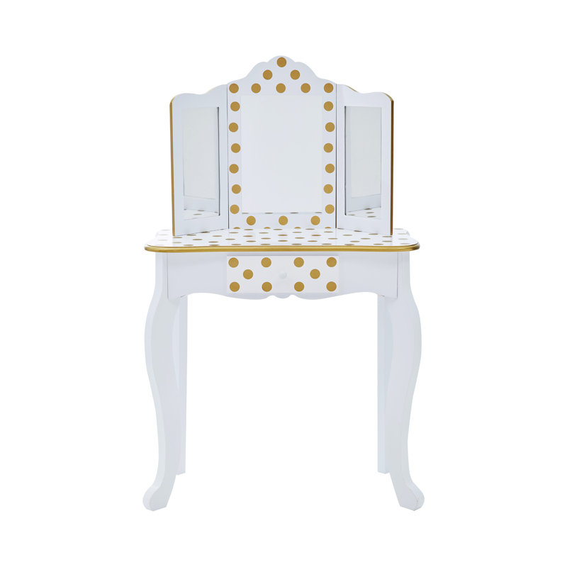 Kids Vanity Set with Mirror, White/Gold