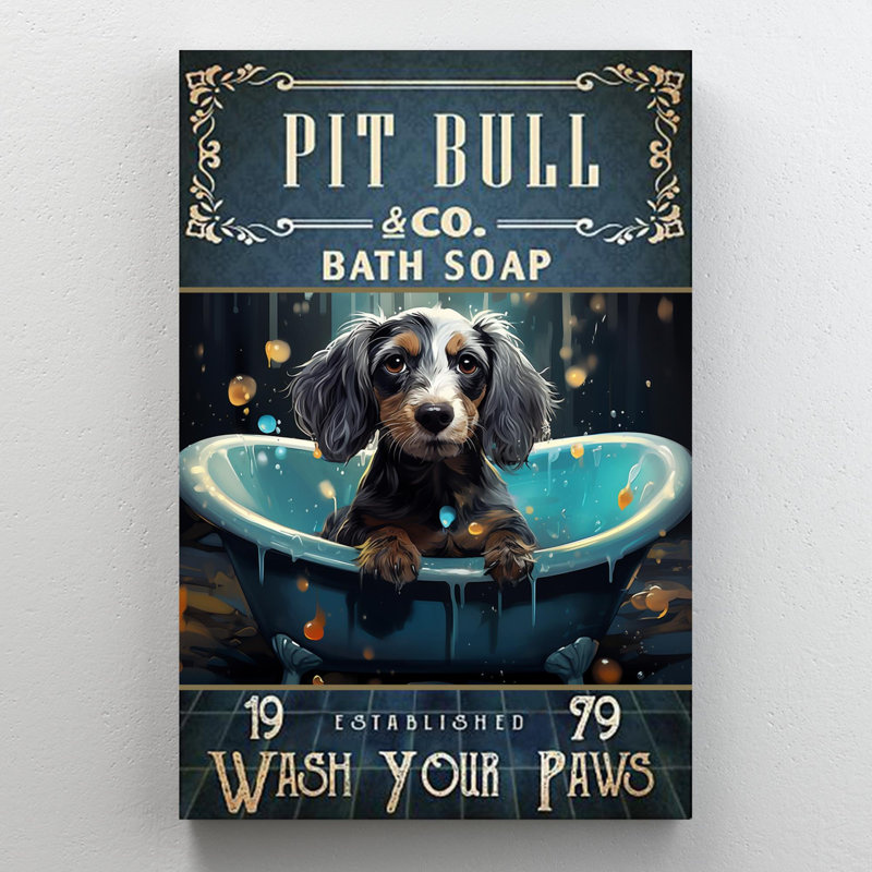 Pit Bull Bath Soap - 1 pièce, reproduction d'art graphique sur toile tendue, H 36 po x l 24 po x P 1,25 po